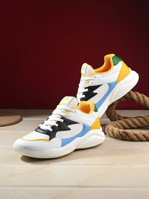 black red blue and yellow off white shoes
