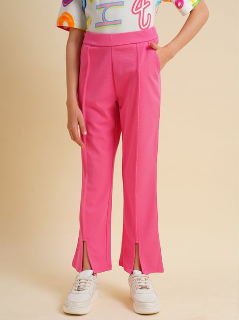 Vero Moda Girls Hot Pink Solid Bootcut Pink Pants