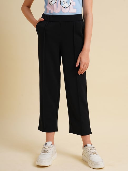 Vero Moda Girls Jet Black Solid Straight Black Pants