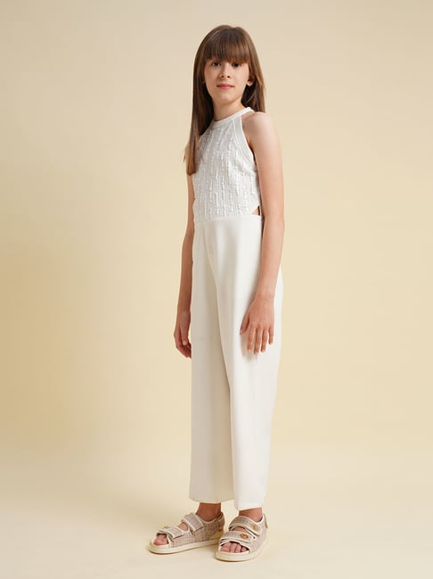 Vero Moda Girls Cloud Dancer Sequins Regular White Jumpsuit