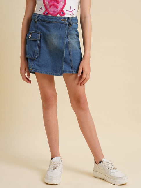 Vero Moda Girls Medium Blue Denim Solid Regular Blue Shorts-picture-36