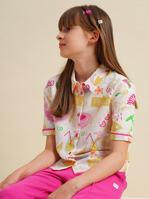 Vero Moda Girls Cloud Dancer Graphic Print Regular White Shirt