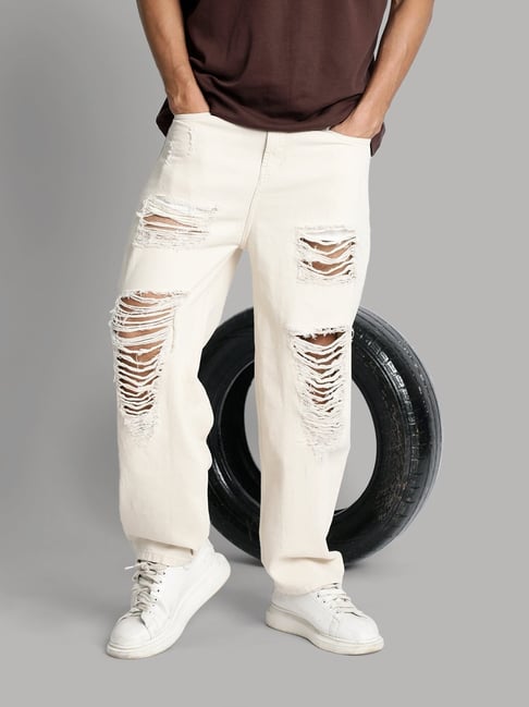 Bene Kleed Men Baggy Fit Highly Distressed Mid-Rise Cotton Jeans