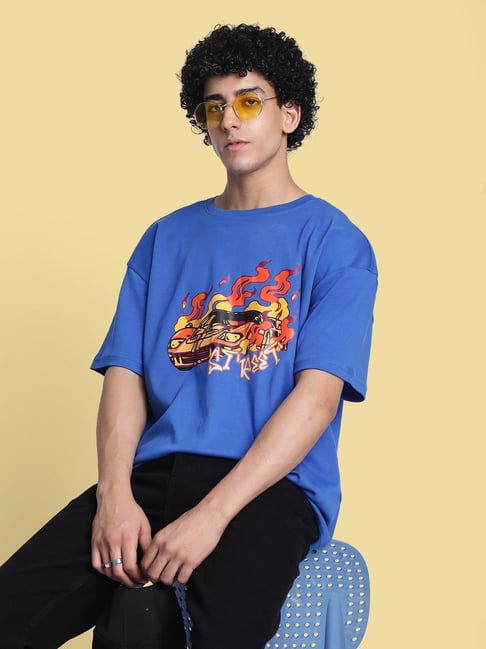 Bene Kleed Men Blue Graphic Print Oversize T-Shirt-picture-11