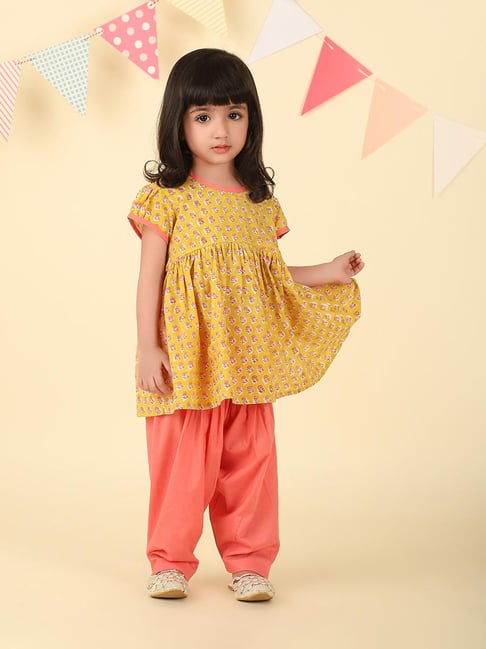 Fabindia Girls Yellow Cotton Hand Block Printed 2pc Salwar Set-image-15