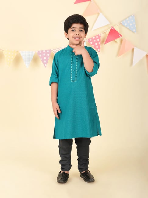 Fabindia Boys Teal Cotton Long Kurta-picture-13