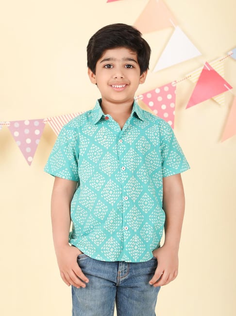 Fabindia Boys Blue Cotton Hand Block Printed Shirt-picture-27