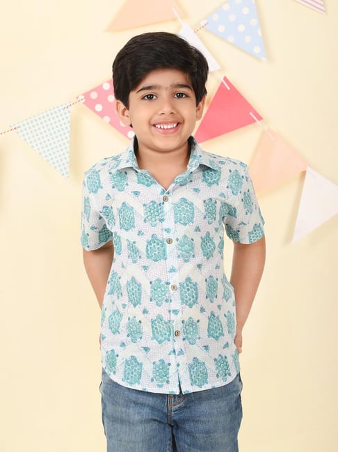 Fabindia Boys Blue Cotton Hand Block Printed Shirt-picture-28