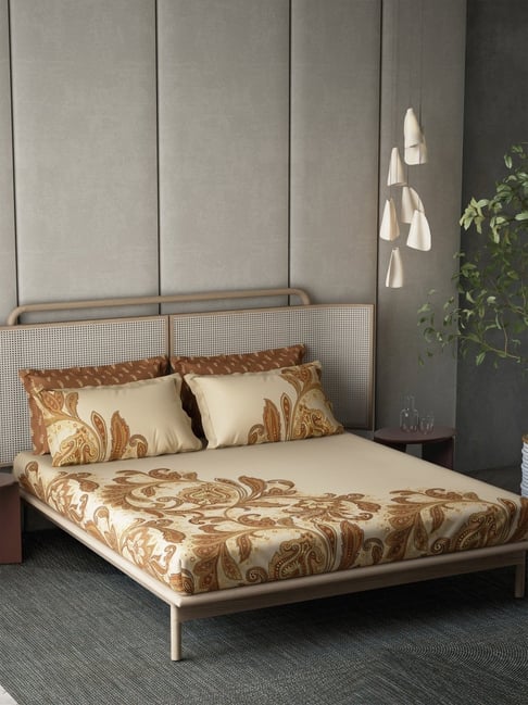 DDECOR Live beautiful Brown Cotton Ethnic 180 TC Double Flat Bedsheet with 4 Pillow Covers