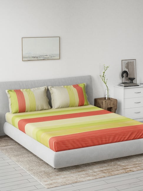 DDECOR Live beautiful Yellow Cotton Contemporary 145 TC Double Flat Bedsheet with 2 Pillow Covers-picture-39