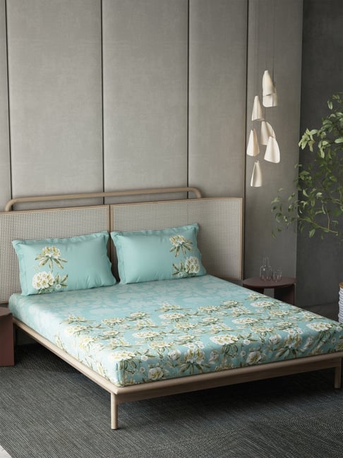 DDECOR Live beautiful Turquoise Cotton Floral 210 TC Double Flat Bedsheet with 2 Pillow Covers-picture-21