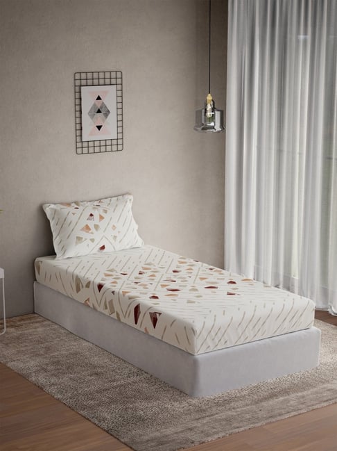 DDECOR Live beautiful Brown Cotton Abstract 144 TC Single Flat Bedsheet with 1 Pillow Cover-picture-10