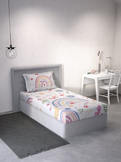 DDECOR Live beautiful White Cotton Graphic 145 TC Single Flat Bedsheet with 1 Pillow Cover-picture-19