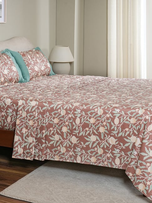 Maspar Red Cotton Printed 200 TC Single Flat Bedsheet with 1 Pillow Cover-image-36