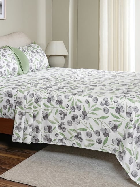 Maspar Green Cotton Printed 200 TC Single Flat Bedsheet with 1 Pillow Cover-image-37