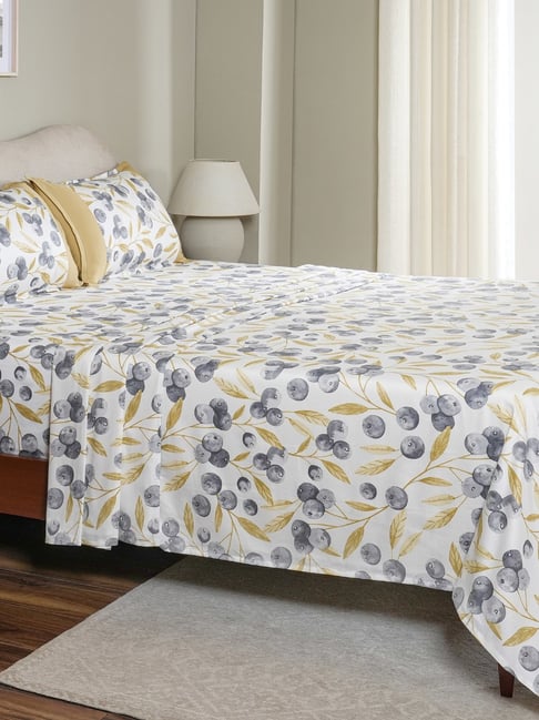 Maspar Yellow Cotton Printed 200 TC Single Flat Bedsheet with 1 Pillow Cover-image-38