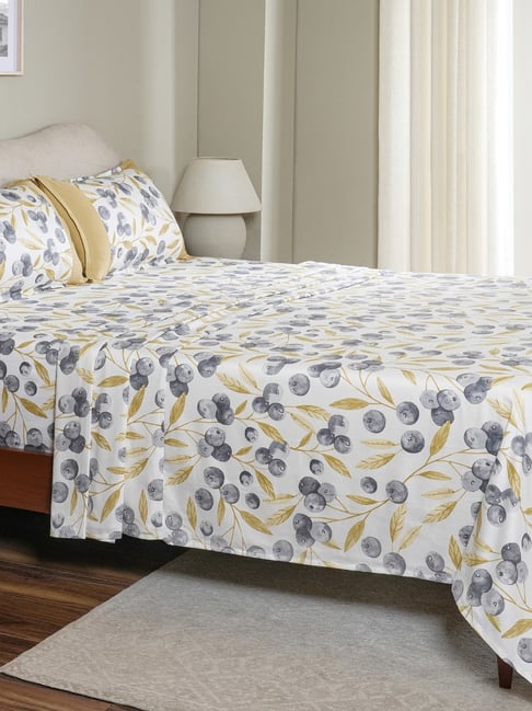 Maspar Yellow Cotton Printed 200 TC Double Flat Bedsheet with 2 Pillow Covers-image-43