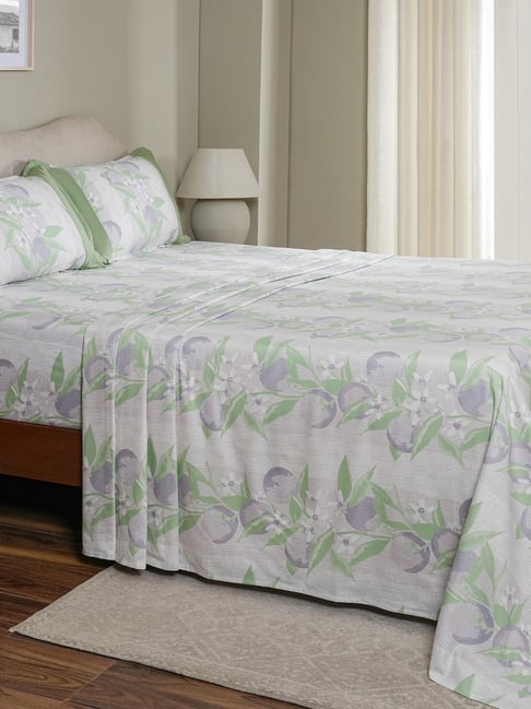 Maspar Purple Cotton Printed 200 TC Single Flat Bedsheet with 1 Pillow Cover-image-0