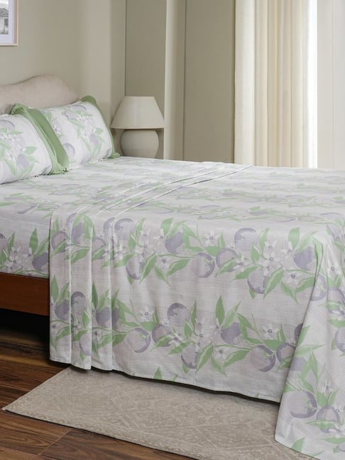Maspar Purple Cotton Printed 200 TC Double Flat Bedsheet with 2 Pillow Covers-image-21