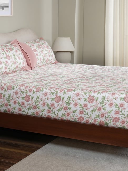 Maspar Pink Cotton Printed 200 TC Single Fitted Bedsheet with 1 Pillow Cover-image-39