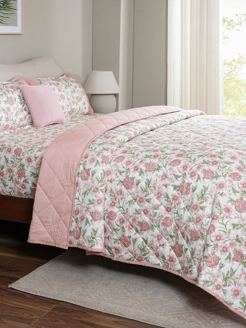 Maspar Pink Cotton Printed 200 TC King Flat Bedsheet Set-image-46