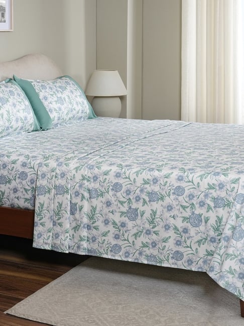 Maspar Blue Cotton Printed 200 TC Single Flat Bedsheet with 1 Pillow Cover-image-35