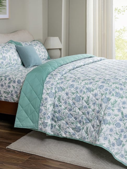 Maspar Blue Cotton Printed 200 TC King Flat Bedsheet Set-picture-11