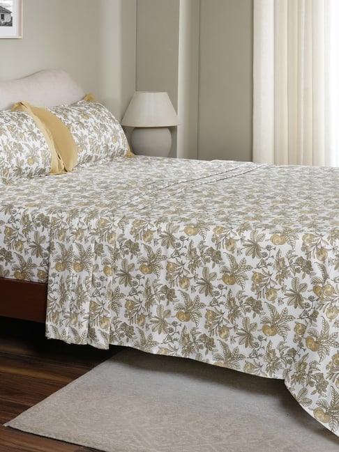 Maspar Yellow Cotton Printed 200 TC Single Flat Bedsheet with 1 Pillow Cover-image-32