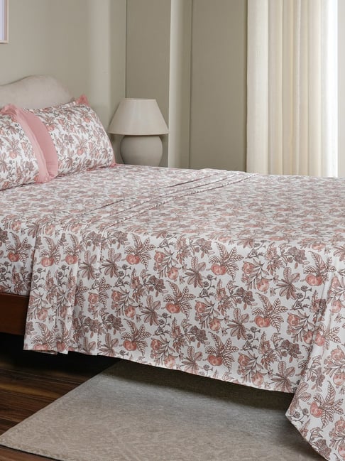 Maspar Pink Cotton Printed 200 TC Single Flat Bedsheet with 1 Pillow Cover-image-34