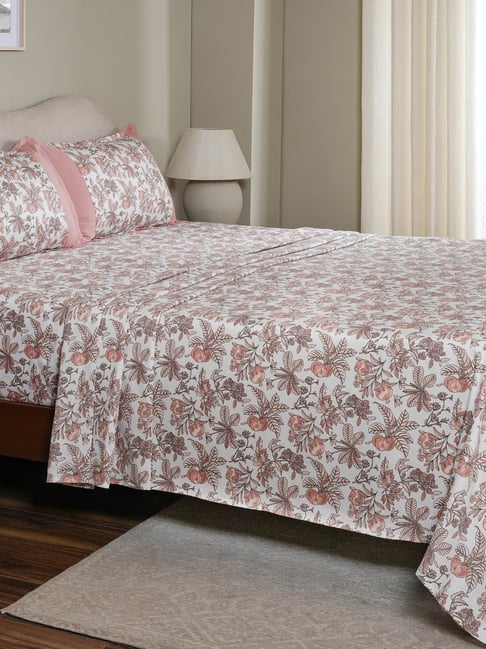 Maspar Pink Cotton Printed 200 TC King Flat Bedsheet with 2 Pillow Covers-image-22