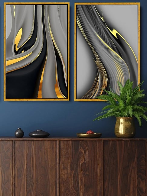 Art Street Gold Canvas Ribbon Canvas Painting Wall Art - Set of 2-picture-20