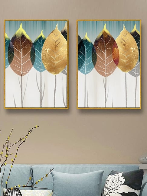 Art Street Gold Canvas Colorful Leaves Pictures Canvas Framed Wall Art - Set of 2-picture-25