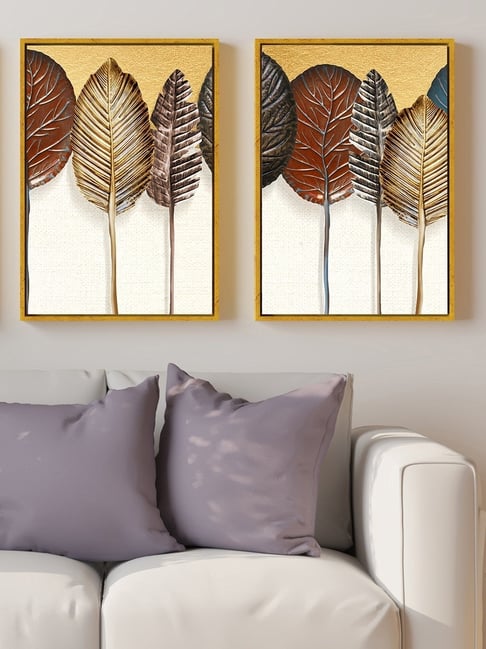 Art Street Gold Canvas Abstract Autumn Leaves Canvas Print Wall Art - Set of 2-picture-23