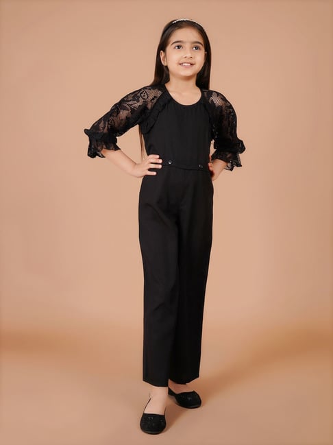 Eavan Girls Black Embroidered Jumpsuit