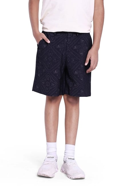 Rare Ones Boys Navy Viscose Printed Shorts-picture-46