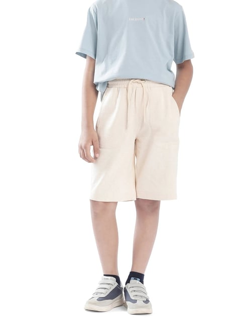 Rare Ones Boys Beige Cotton Blend Solid Shorts