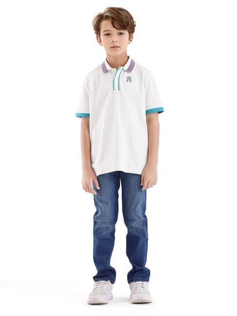 Rare Ones Boys White Cotton Embroidery Polo T-Shirt-picture-10