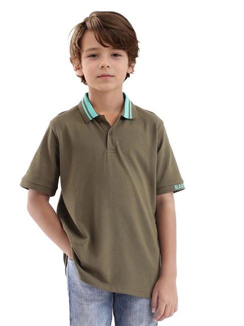Rare Ones Boys Olive Cotton Jacquard Polo T-Shirt-image-20