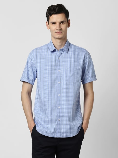 Peter England Blue Slim Fit Check Shirt-picture-45