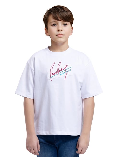 Rare Ones Boys White Cotton Blend Embroidery T-Shirt