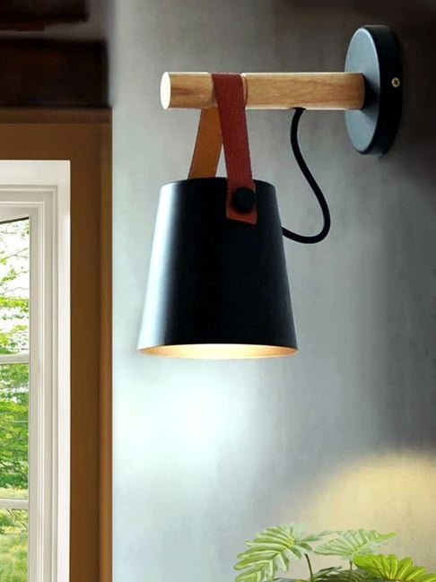 Homesake Black Metal, Wood Nordic Wall Sconce Lamp
