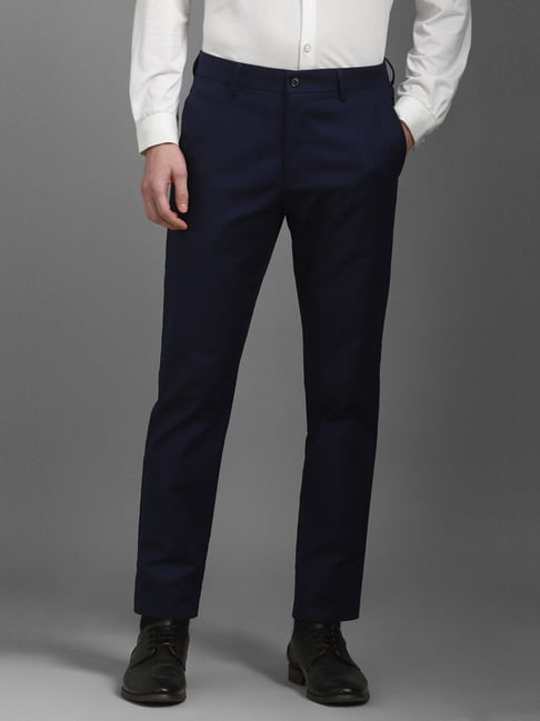 Louis Philippe Navy Cotton Slim Fit Trousers-picture-14
