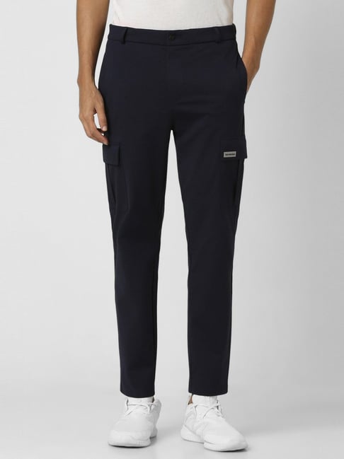 Van Heusen Navy Cotton Slim Fit Trousers-picture-31