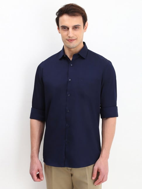Allen Solly Navy Cotton Slim Fit Shirt-picture-12