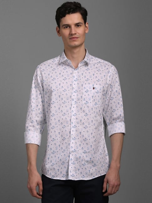 Buy Louis Philippe White Cotton Slim Fit Printed Shirt for Mens