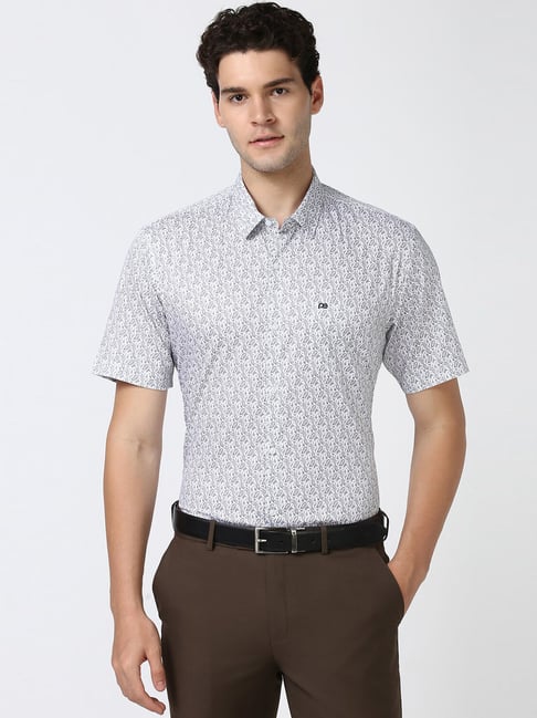 Buy Peter England Grey Cotton Regular Fit Printed Shirt for Mens