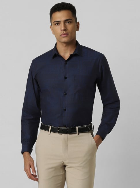 Van Heusen Navy Cotton Slim Fit Printed Shirt-picture-34