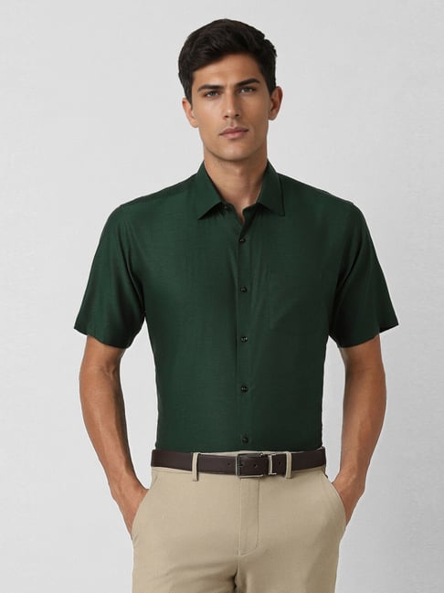 Van Heusen Green Cotton Regular Fit Shirt