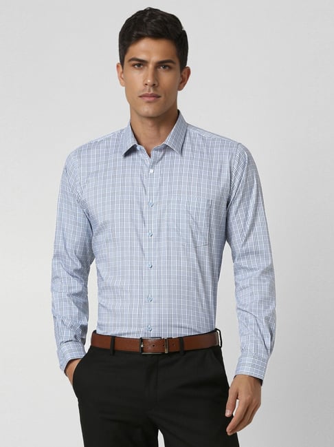 Van Heusen Blue Cotton Slim Fit Checks Shirt-picture-29