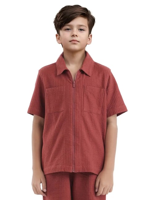 Rare Ones Boys Rust Cotton Solid Shacket-picture-30